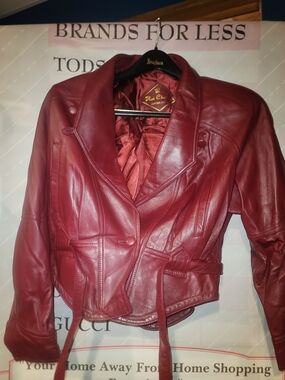 Vintage-Inspired Red Leather Cropped Jacket by Hoi Cheung